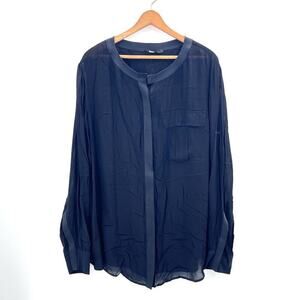 DKNY Black Semi Sheer Long Sleeve Button Down Shirt Blouse Womens Size 14